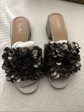 Charlies Silver Floral Cluster Slide Mules